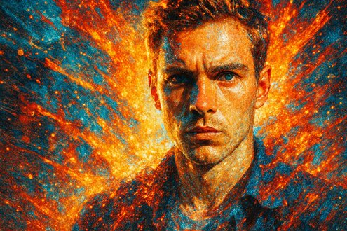 Künstler begutachtet Fine‑Art‑Print in der Druckerei