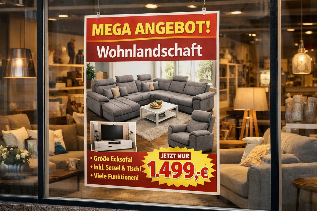 Schaufensterbeschriftung mit Plakat A1 im Store