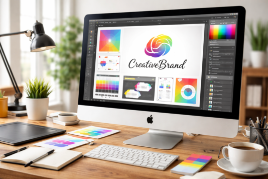 Grafikdesigner erstellt ein Flyer-Layout